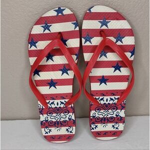 Red‎ White and Blue Patriotic Stars and Stripes Rubber Flip Flops Ladies 8-1/2